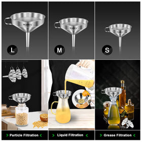 Walfos medium-mouth funnel with removable strainer for precise pouring.