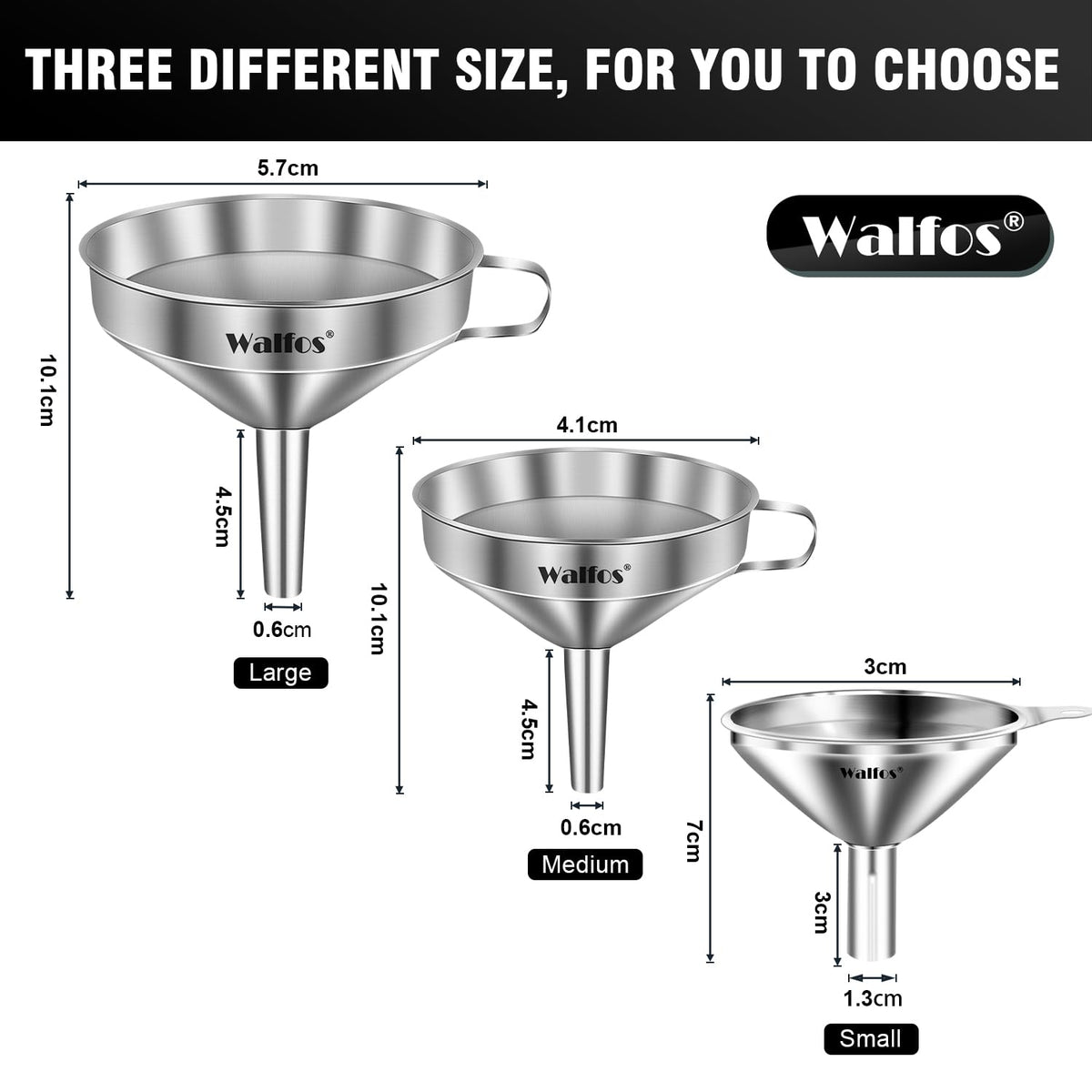 Walfos funnel side handle for stable pouring over pots and jars