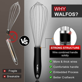 Walfos 11in whisk in rust-resistant stainless steel for large batches
