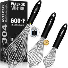 Walfos 8.5in stainless steel whisk with sturdy wire for heavy batters