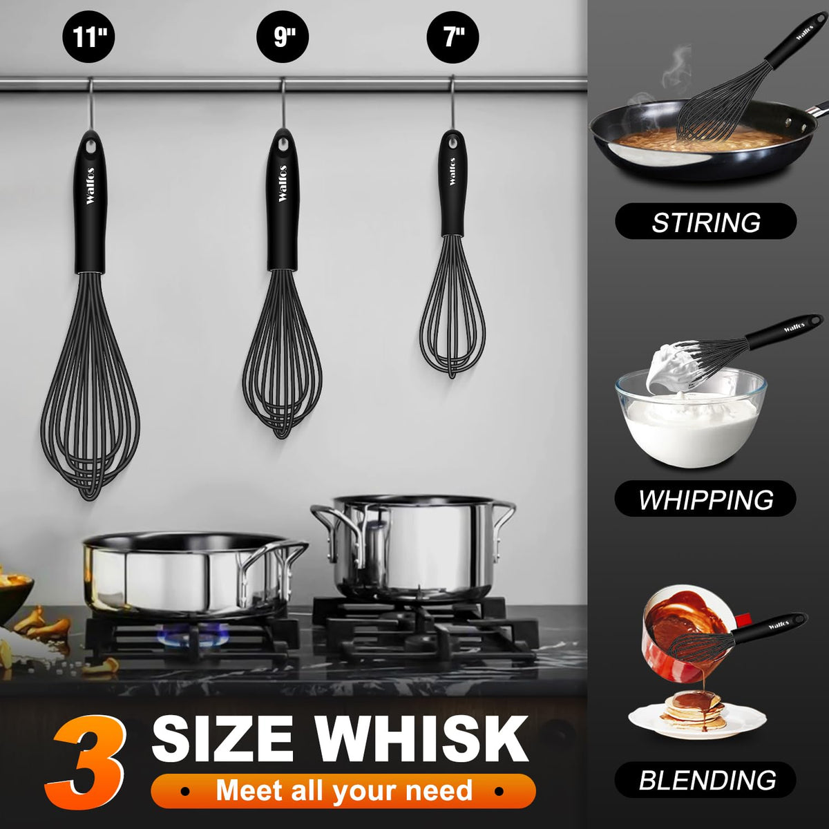 Close-up of Walfos stainless steel wire whisk showing sturdy construction