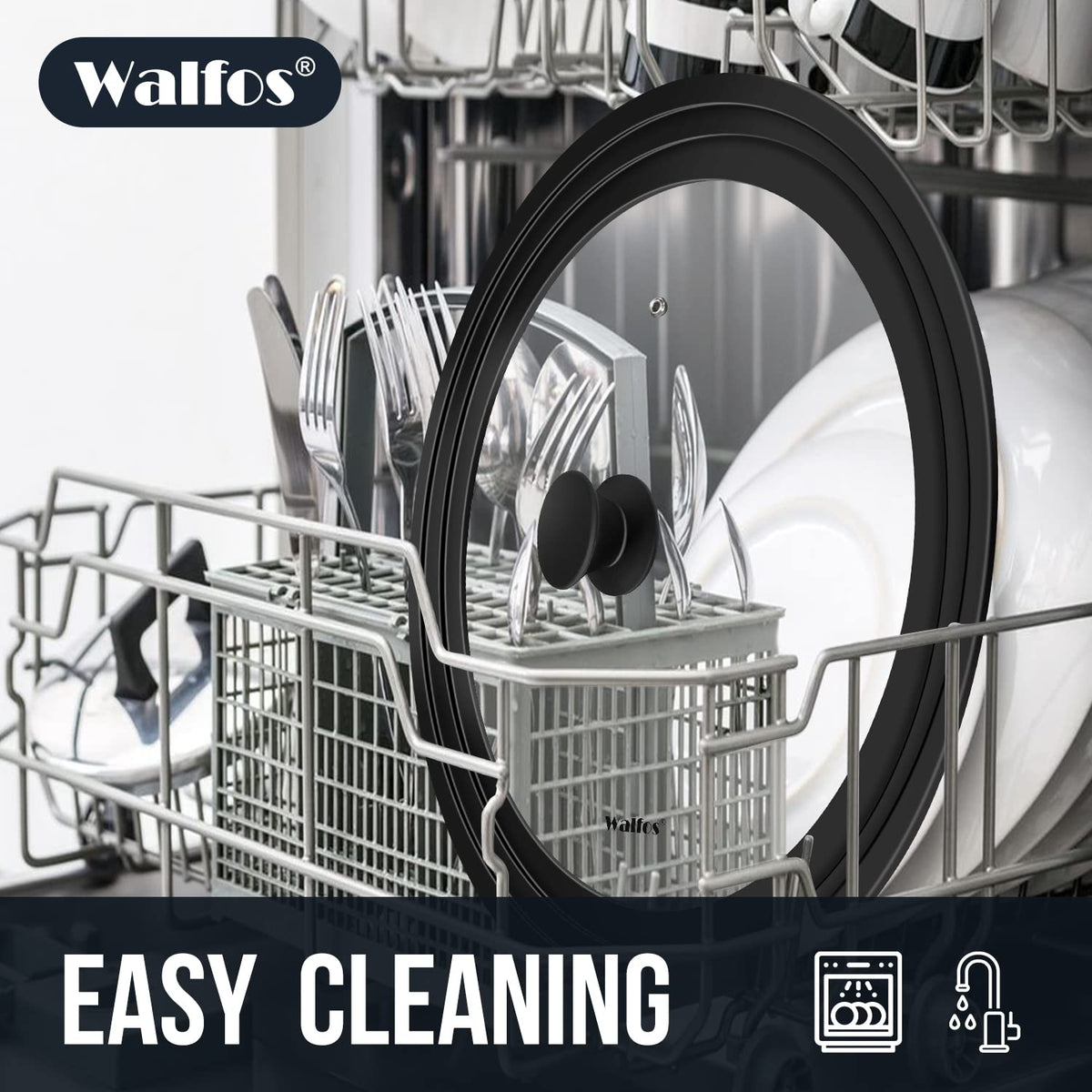 Walfos universal-fit lid works with 13- to 15-inch cookware.