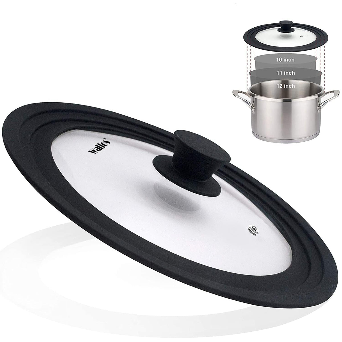 Walfos universal lid for 10-inch pans with clear glass for quick monitoring