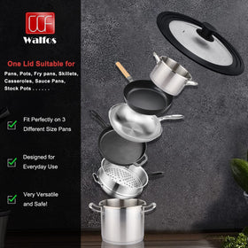 Walfos universal lid on 12-inch pan demonstrating moisture retention
