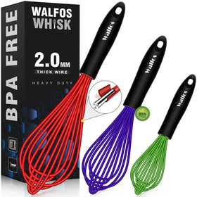 Walfos 7-inch red silicone whisk protects nonstick cookware while blending