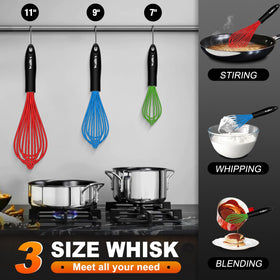 Walfos 9-inch red silicone whisk versatile for mixing batters
