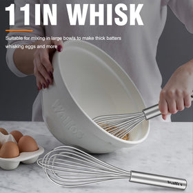 Walfos whisk wires are evenly spaced for smooth liquids.