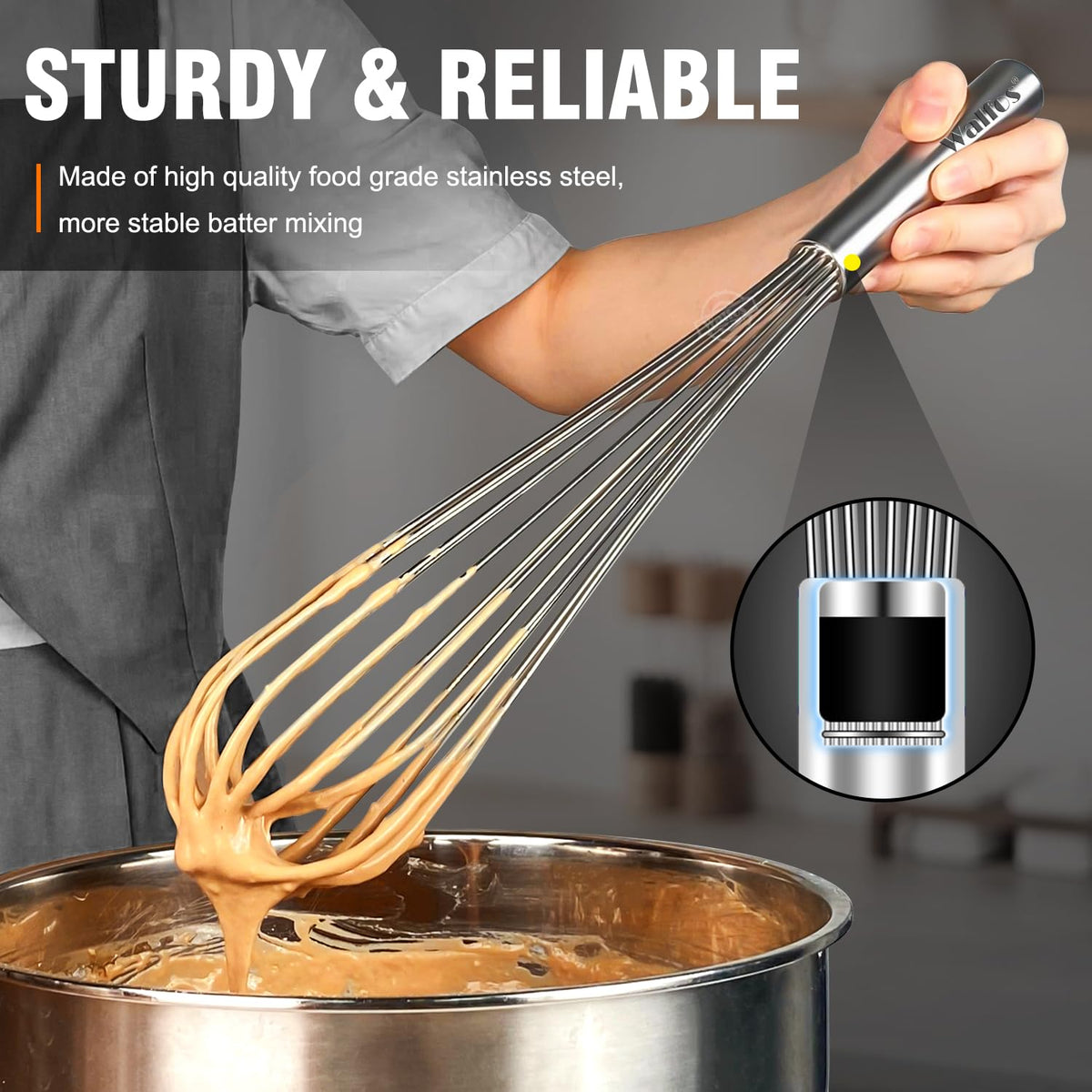 Walfos whisk perfect for meat sauces and heavy batter.