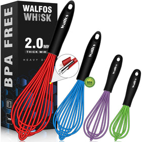 Walfos silicone coated whisk four piece set ready for non stick cooking