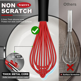 Walfos whisk stainless steel core with silicone coating protects cookware