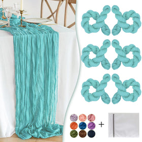 Waligoy teal cheesecloth table runner with wrinkle texture for rustic charm