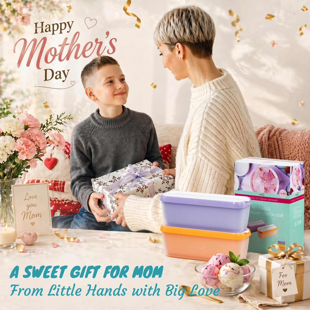 Wall Qmer 1.6qt purple-lid ice cream tub keeps treats fresh and scoop-ready.
