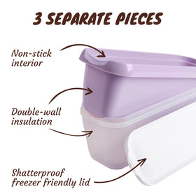 Wall Qmer easy-clean ice cream tub with frost-free lid for quick reuse.