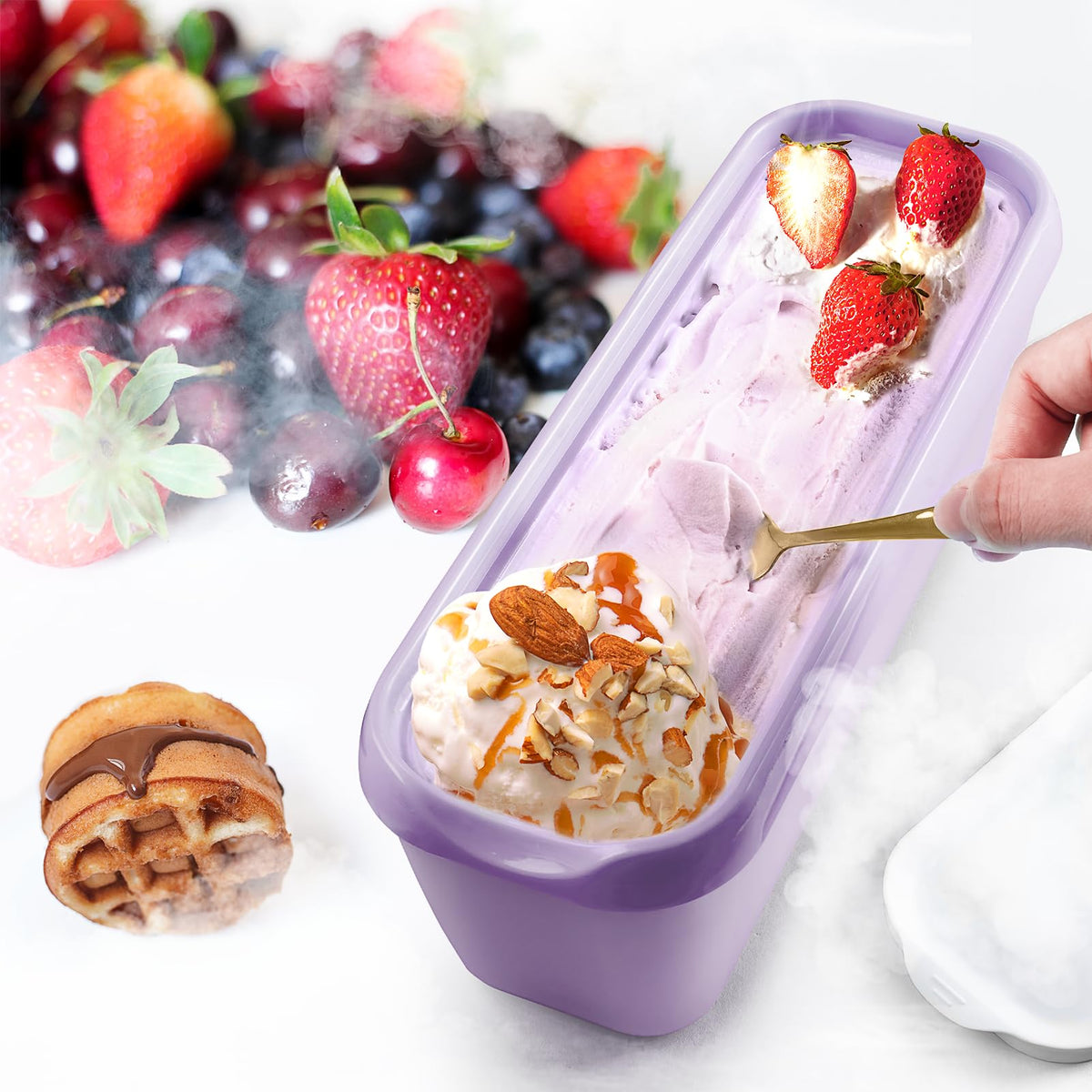 Wall Qmer two-pack stacked ice cream tubs maximize freezer space.