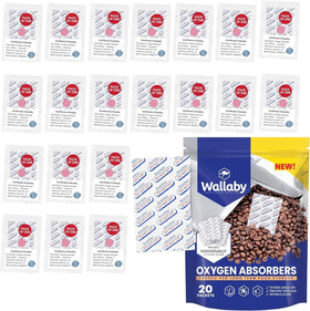Wallaby 2500cc oxygen absorber single-pack shown for long-term storage in Mylar bags