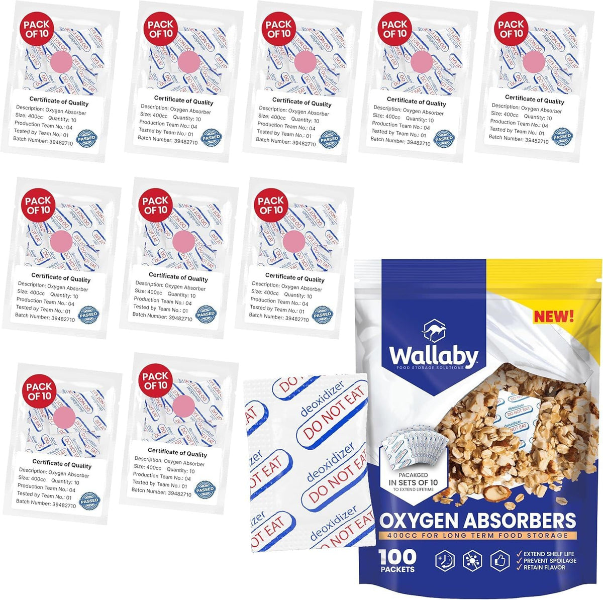 Wallaby 400cc oxygen absorbers bulk packs in sealed pouches for pantry prep