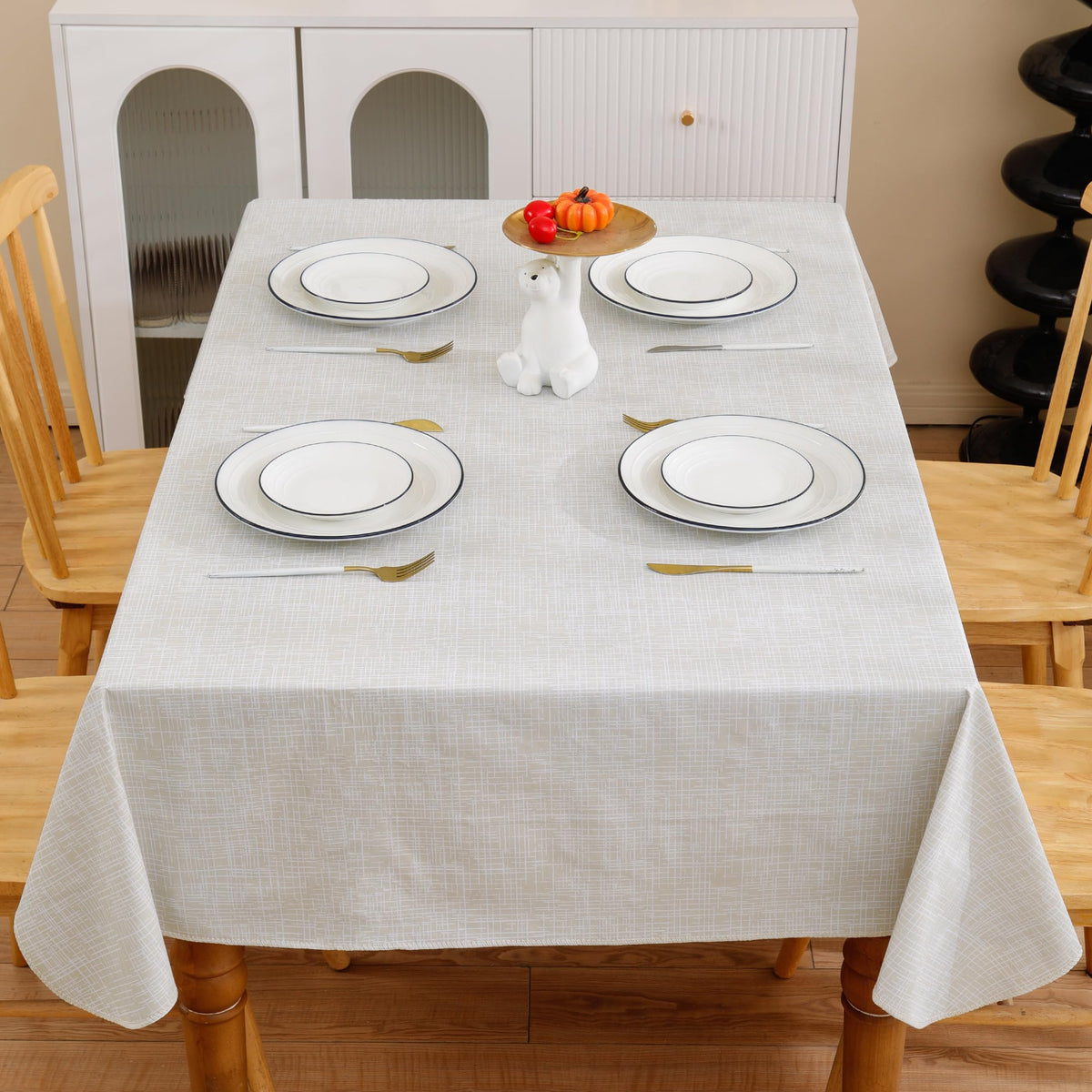 Walrus beige striped cover protects casual gatherings with low-maintenance style