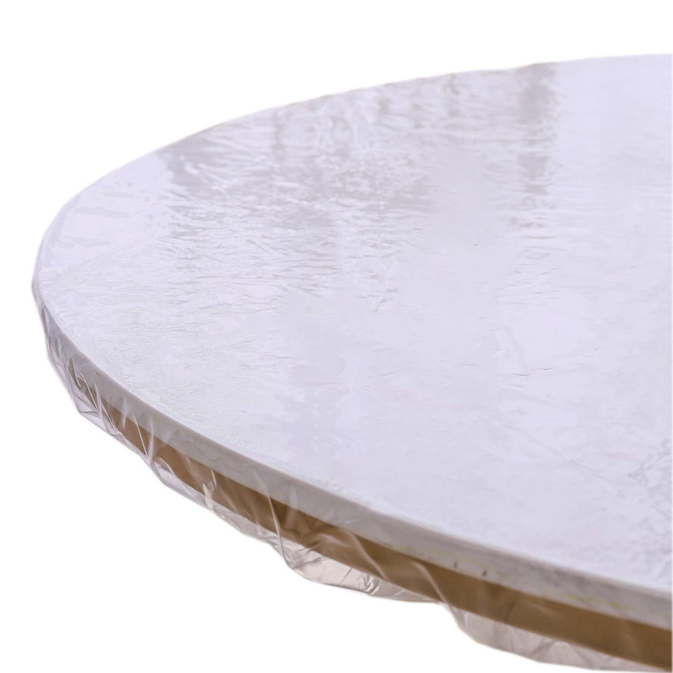 Walrus clear round vinyl tablecloth with waterproof protection and quick cleanup.