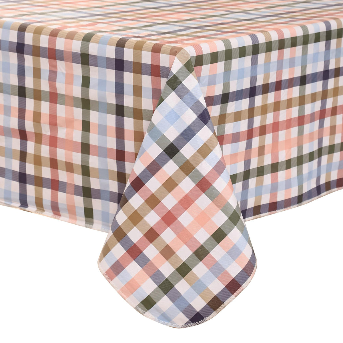 Walrus heavy-duty vinyl tablecloth with checkered pattern protecting a dining surface
