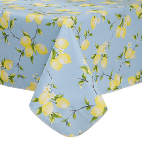 Walrus heavy-duty vinyl lemon tablecloth protecting a dining surface.