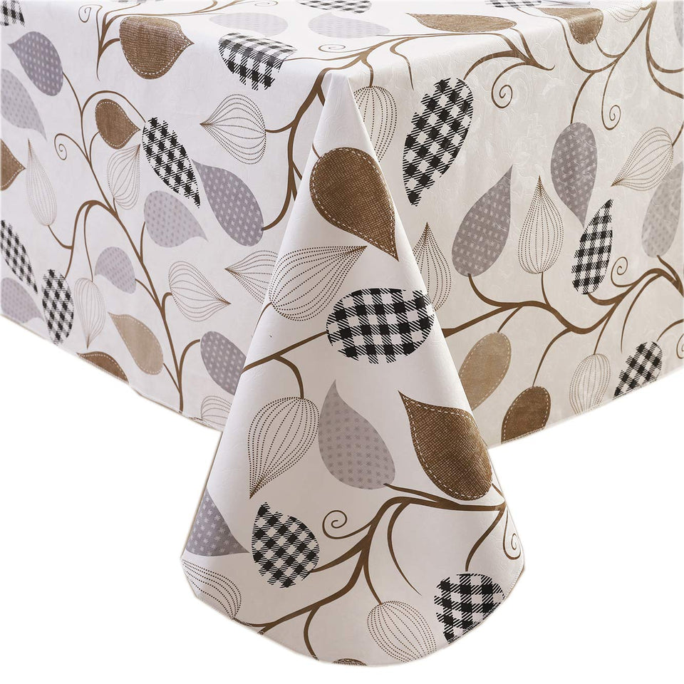 Walrus leaves pattern tablecloth 60x84 inches protects rectangular tables from spills and stains.