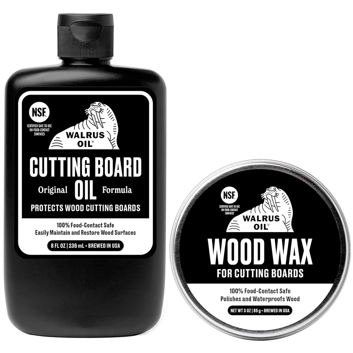 Walrus Oil cutting-board oil bottle nourishes wood for food-safe use.