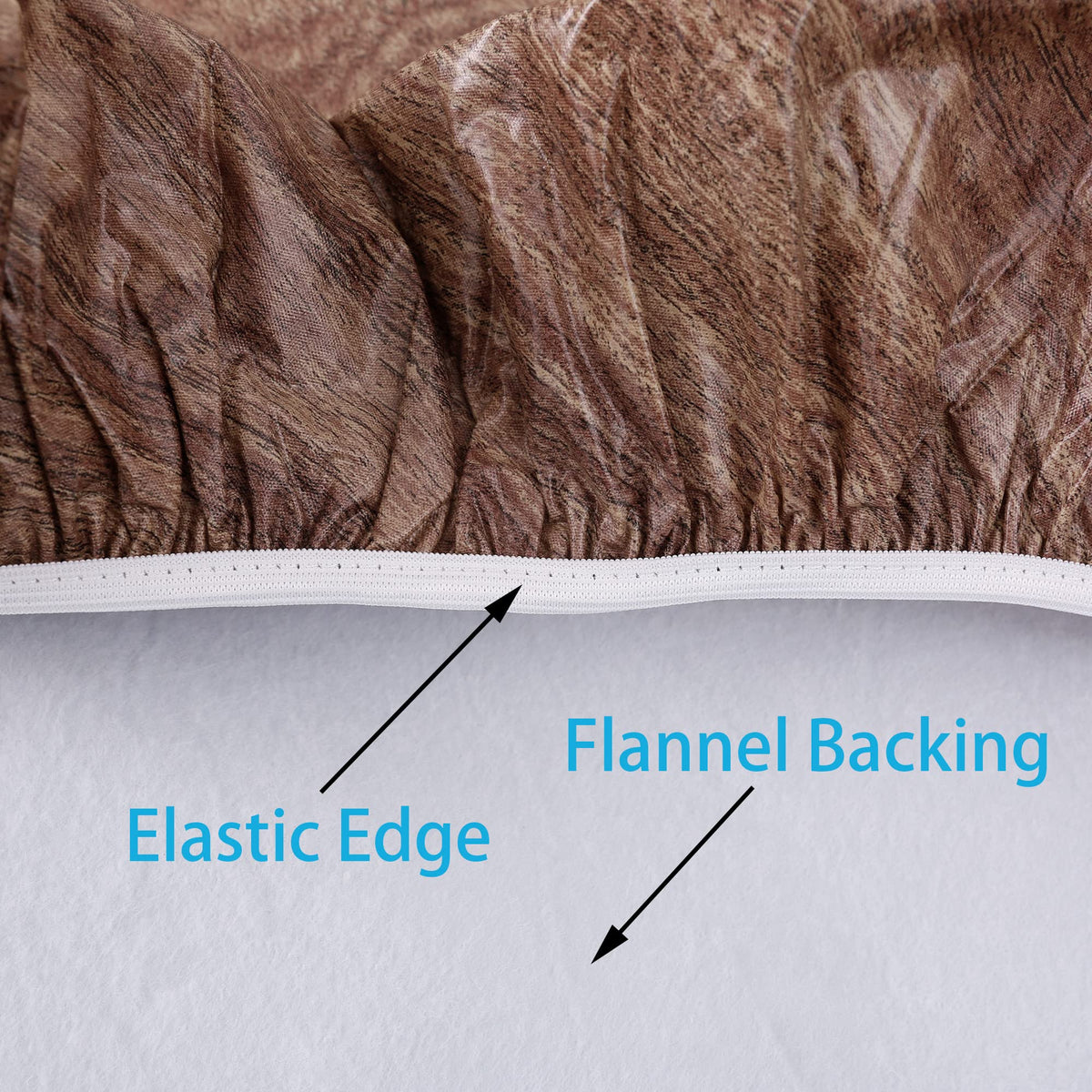 Fitted design with elastic edge keeps the cover in place on round tables.