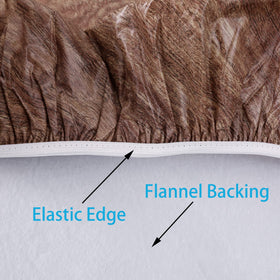 Fitted design with elastic edge keeps the cover in place on round tables.