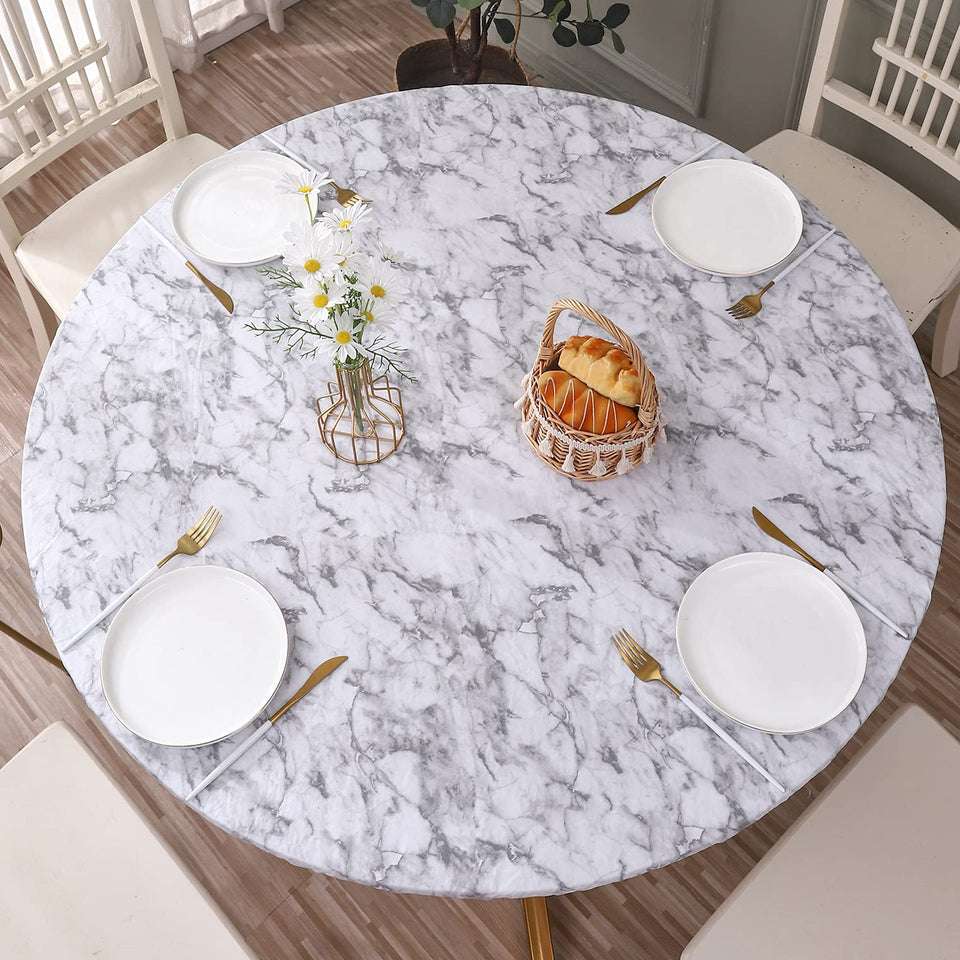 Walrus round vinyl tablecloth with flannel backing and elastic edge for a secure fit