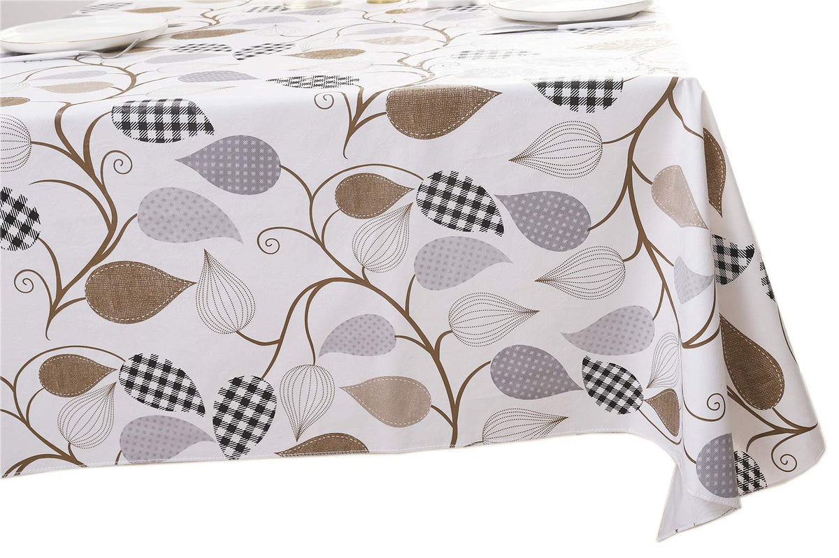 Walrus tablecloth with flannel backing detail prevents sliding and adds cozy warmth.