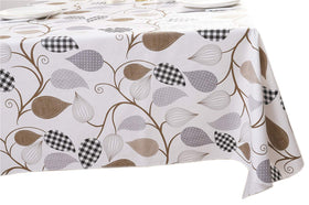 Walrus tablecloth with flannel backing detail prevents sliding and adds cozy warmth.