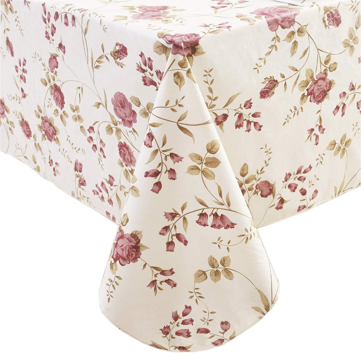 Walrus tablecloth with floral pattern protecting a 60x84 inch table from spills