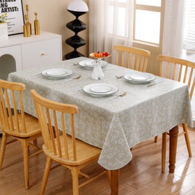 Walrus waterproof wipeable tablecloth in beige floral for easy cleaning indoors or outdoors.