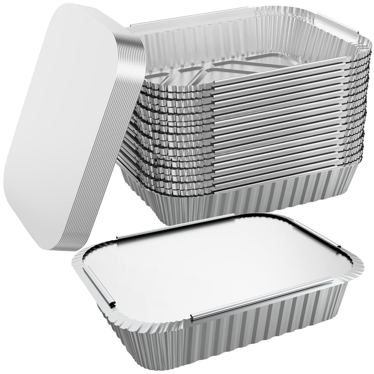 WANBAO 50-pack foil pans with lids for takeout and catering efficiency.
