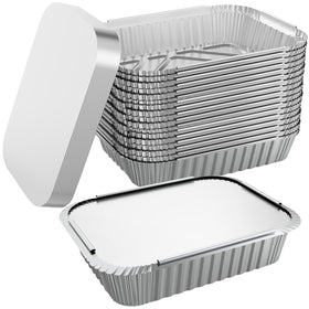 WANBAO 50-pack foil pans with lids for takeout and catering efficiency.
