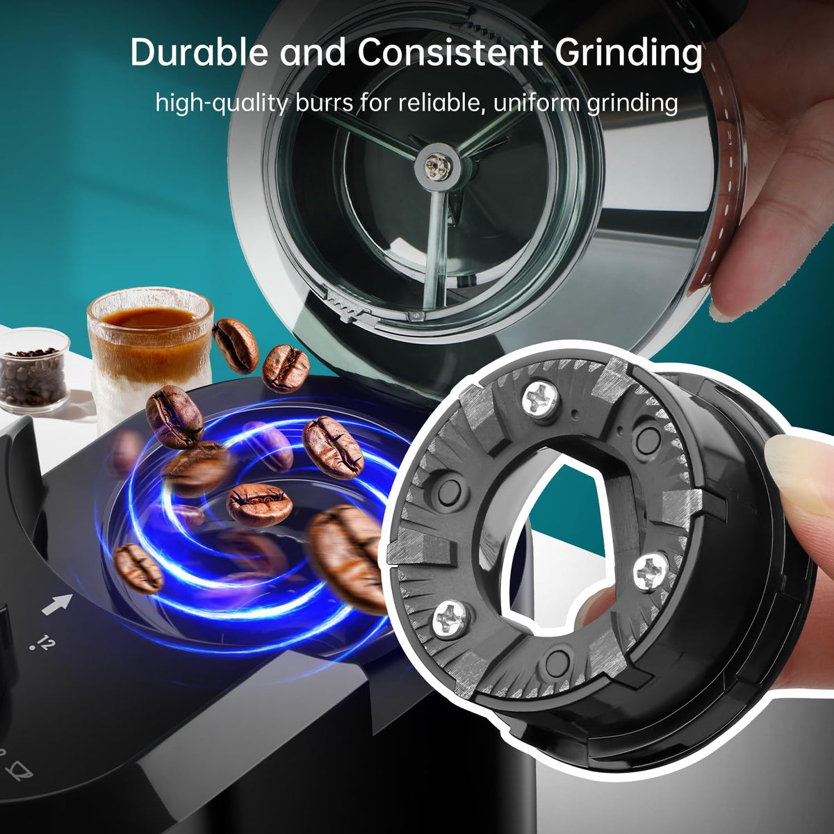 Wancle burr grinder compact design fits small kitchens and storage.