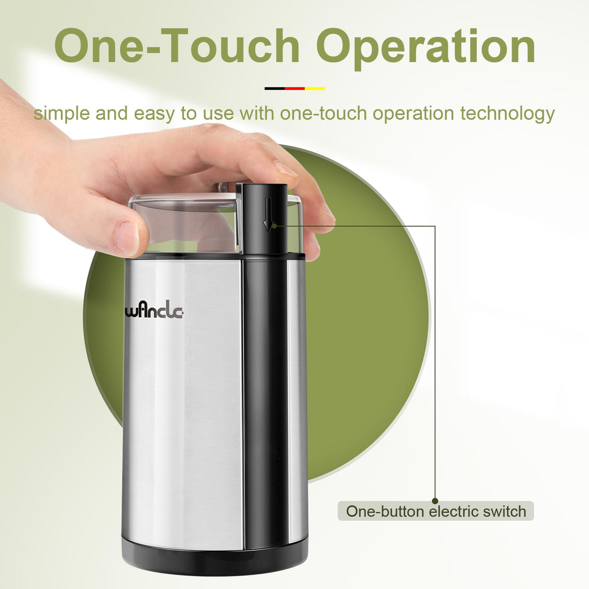 Wancle compact design saves counter space for grinding beans and spices.