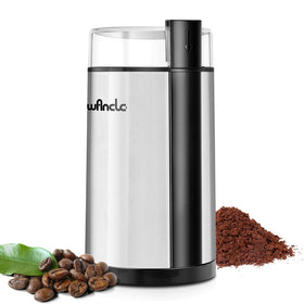 Wancle coffee grinder with copper motor and clear lid for precise grind control of beans.