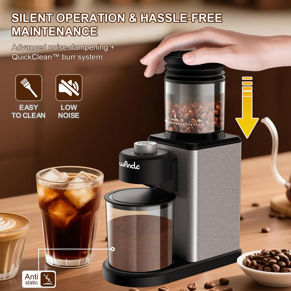 Wancle hopper-120g capacity showcases bulk grinding for gatherings
