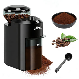 Wancle electric burr grinder front view showing compact design and ease of use.