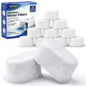 Wangenbro 12-pack charcoal water filters packaged for Chefman compatibility, with improved flavor.