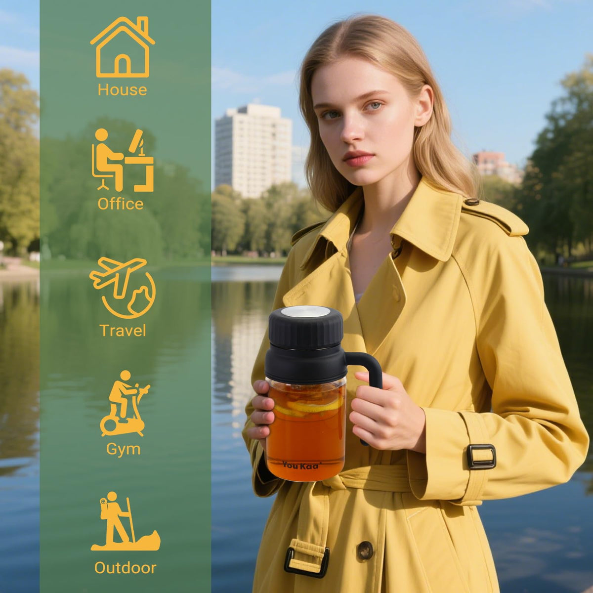 Sleek minimalist Wangsdjy bottle blends into kitchen or office spaces.