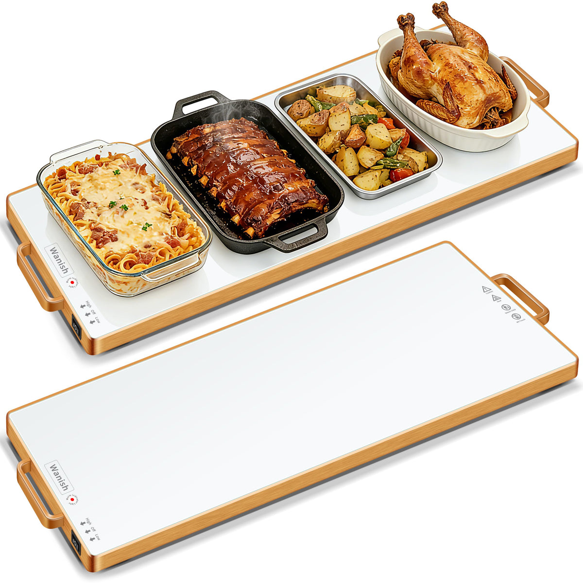 Wanish Electric Warming Tray 32x12 keeps multiple dishes warm for buffets.