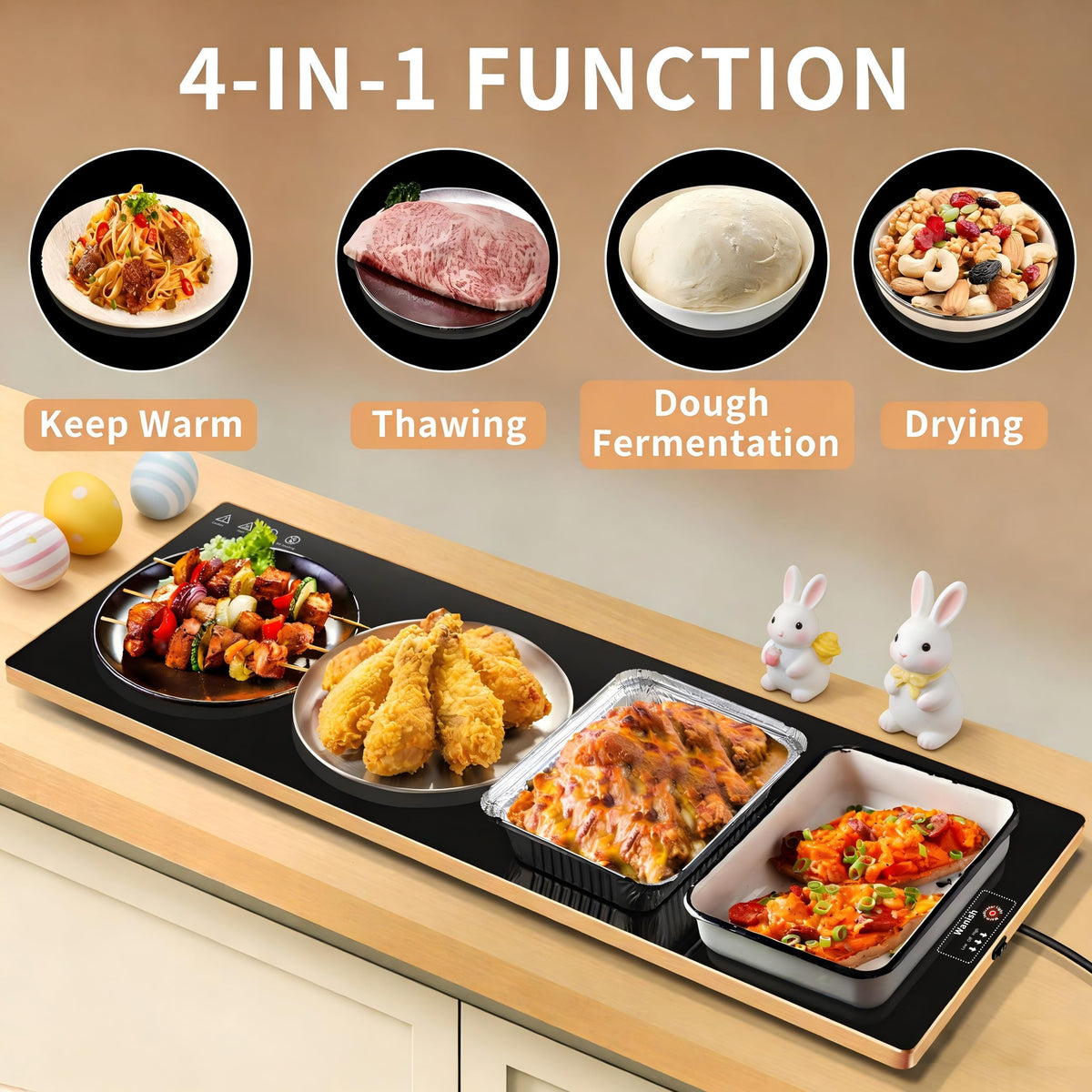 Wanish warming tray full surface heating ensures even warmth across dishes.
