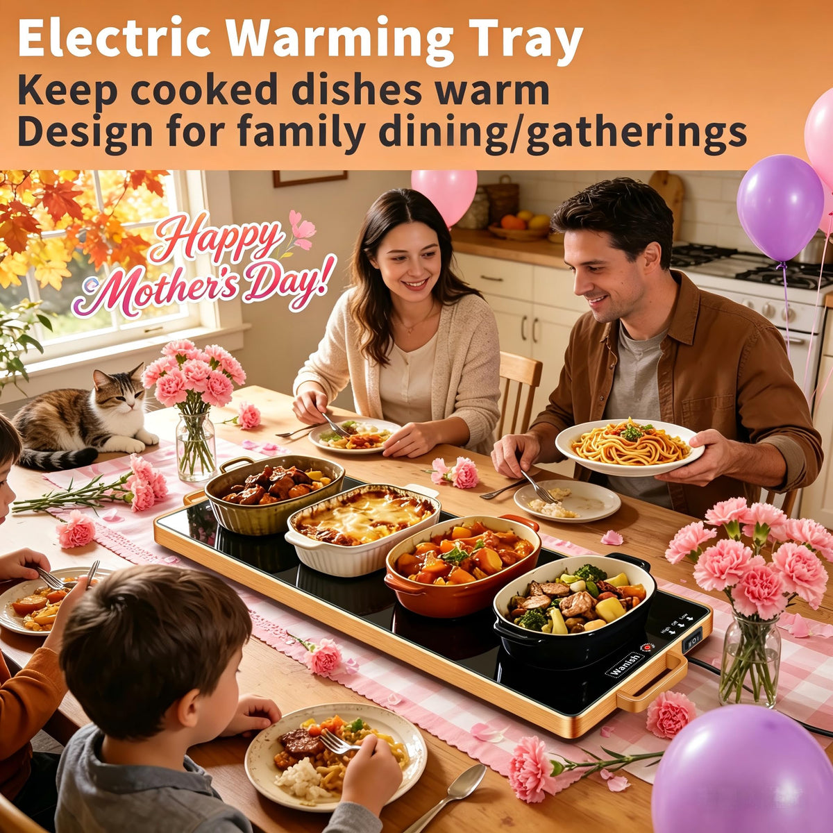 Wanish warming tray thermostat controls enable precise temperature settings for keeps warm dishes