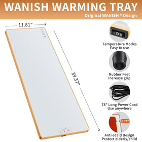 Wanish warming tray with tempered glass top and golden edges for elegant service