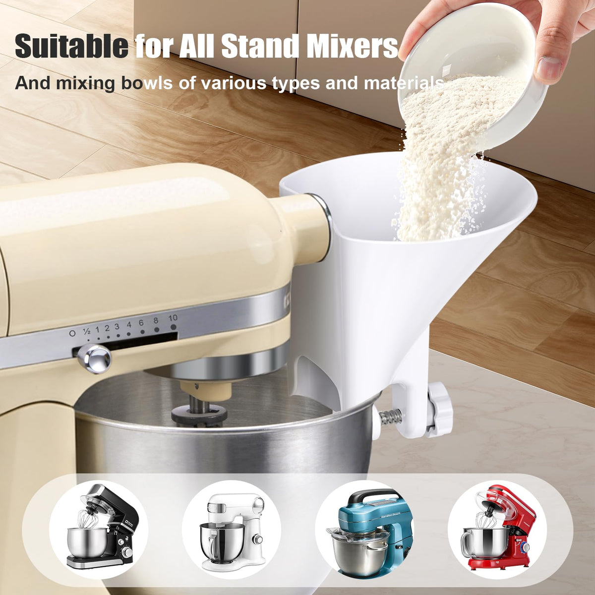 WANLISS flour funnel with wide mouth pouring chute minimizing spills during pouring while baking.