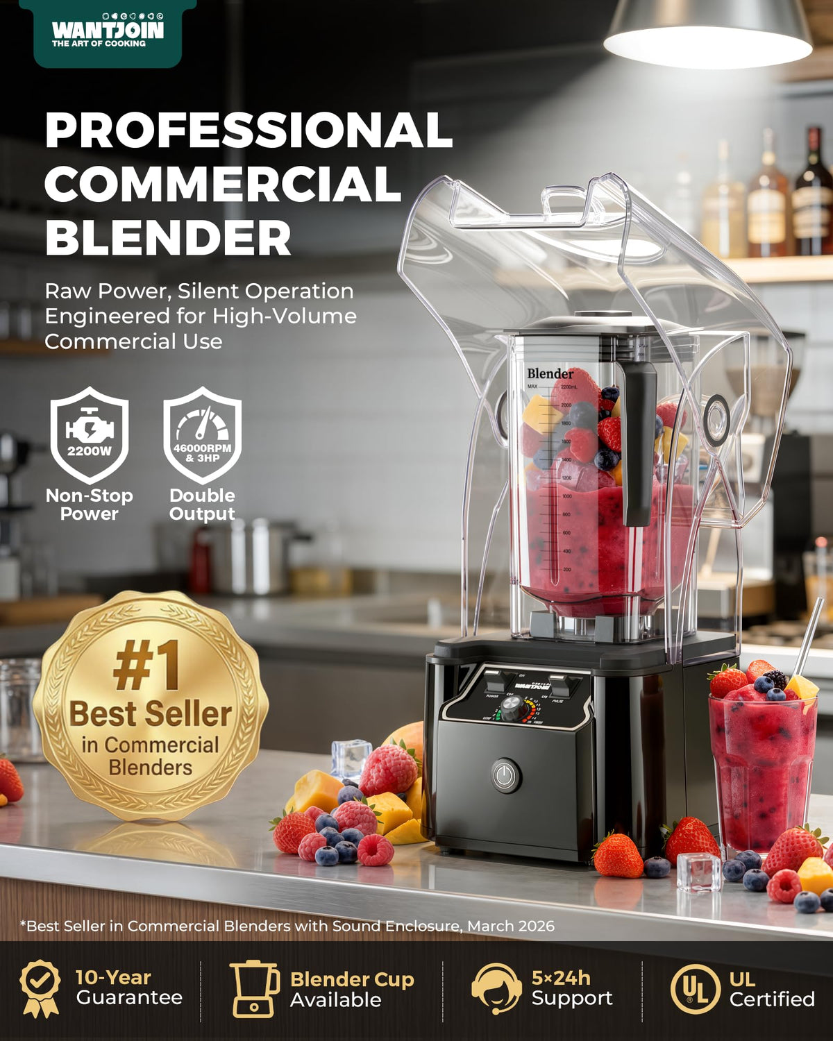 WantJoin 2200W motor powers smooth shakes and sauces