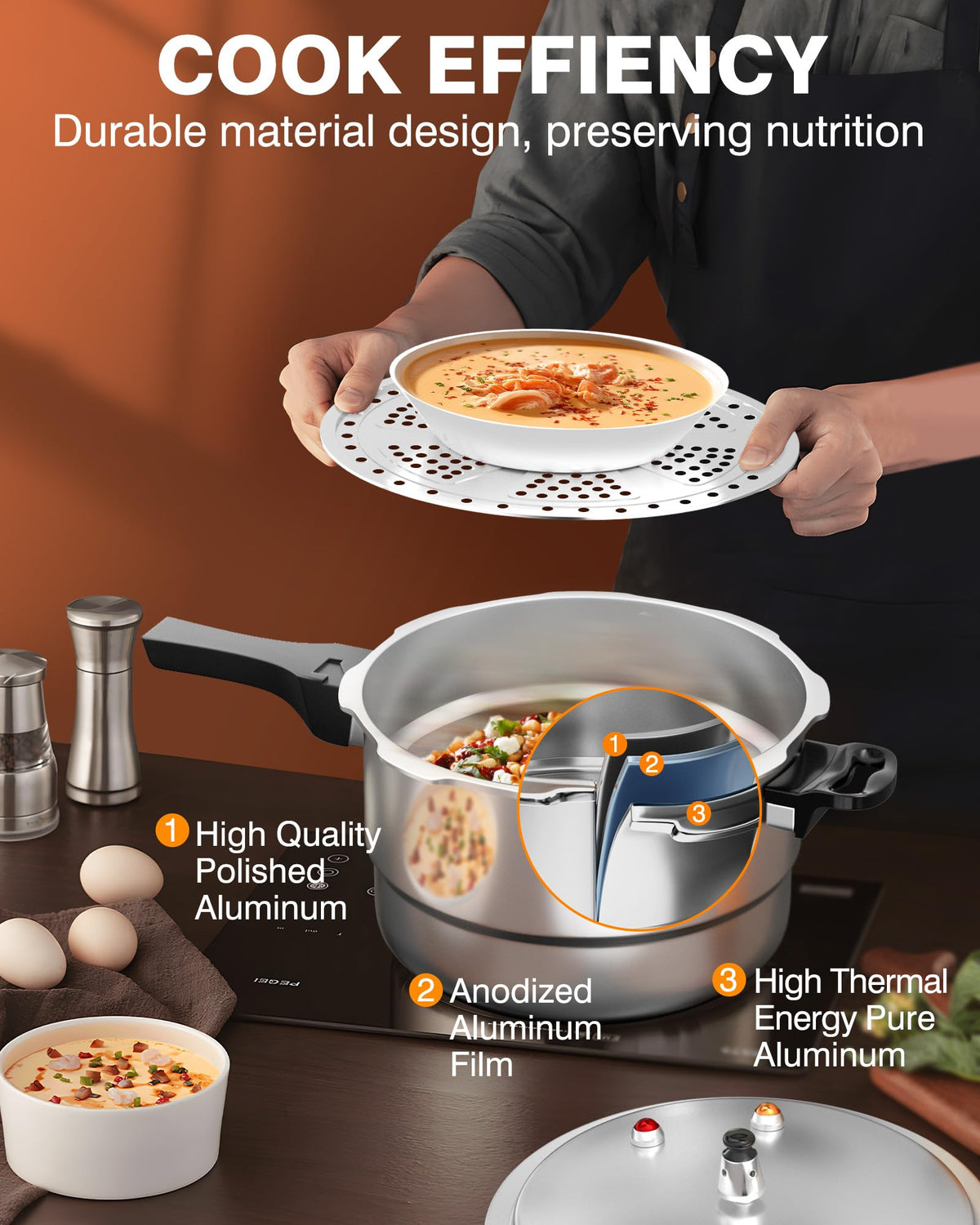 WantJoin cooker compatible with gas and induction stoves for flexible cooking.