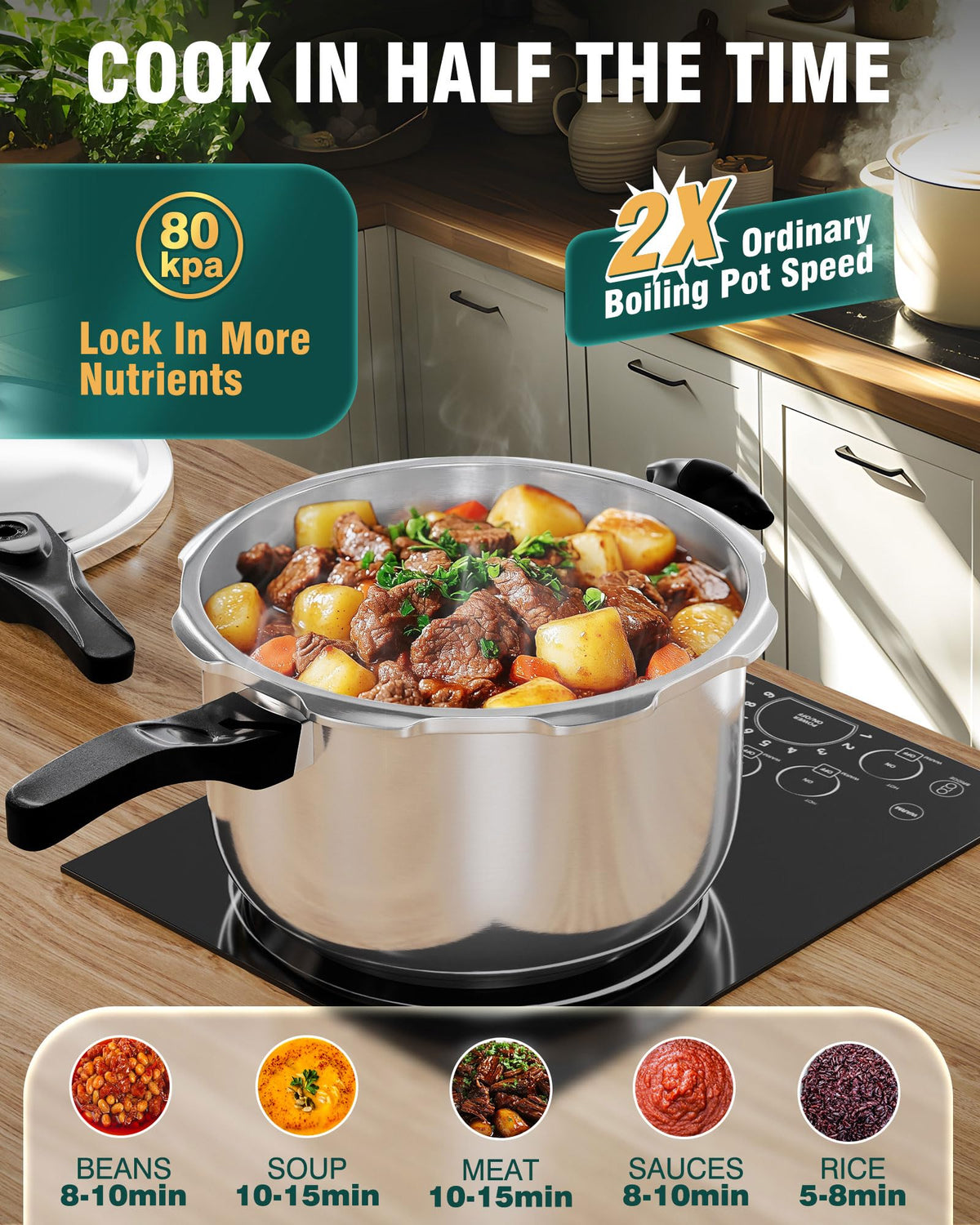 WantJoin pressure cooker on gas stove ready for versatile meals